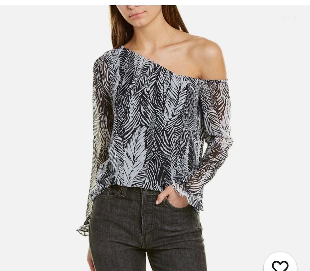 Club Monaco off-the-shoulder Feather Print Navy White Lined S/P